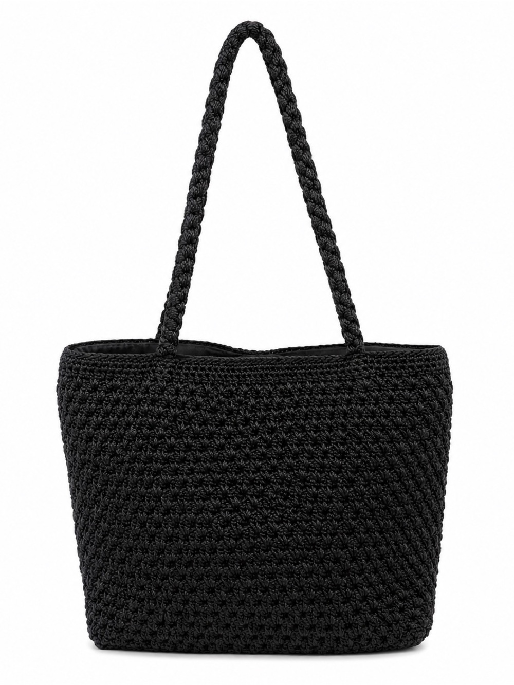 Lina Black Crochet Shoulder Tote Bag